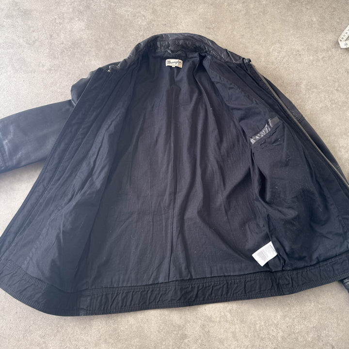 Wrangler Leather Bomber Jacket Black Men's M