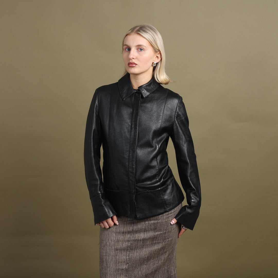 Versace Leather Bomber Jacket Black Women's UK 8