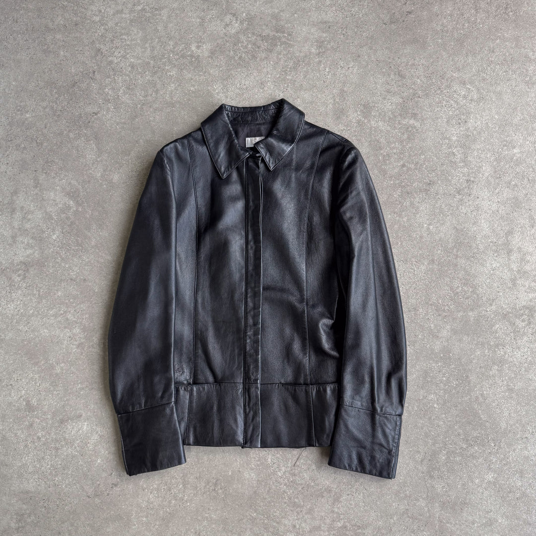 Versace Leather Bomber Jacket Black Women's UK 8