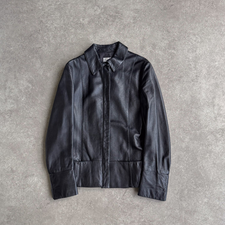 Versace Leather Bomber Jacket Black Women's UK 8