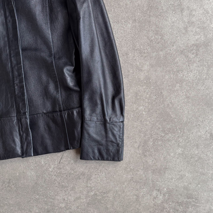 Versace Leather Bomber Jacket Black Women's UK 8