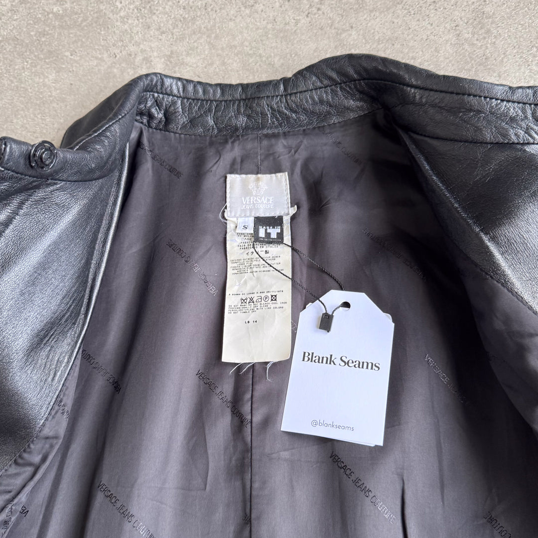 Versace Leather Bomber Jacket Black Women's UK 8