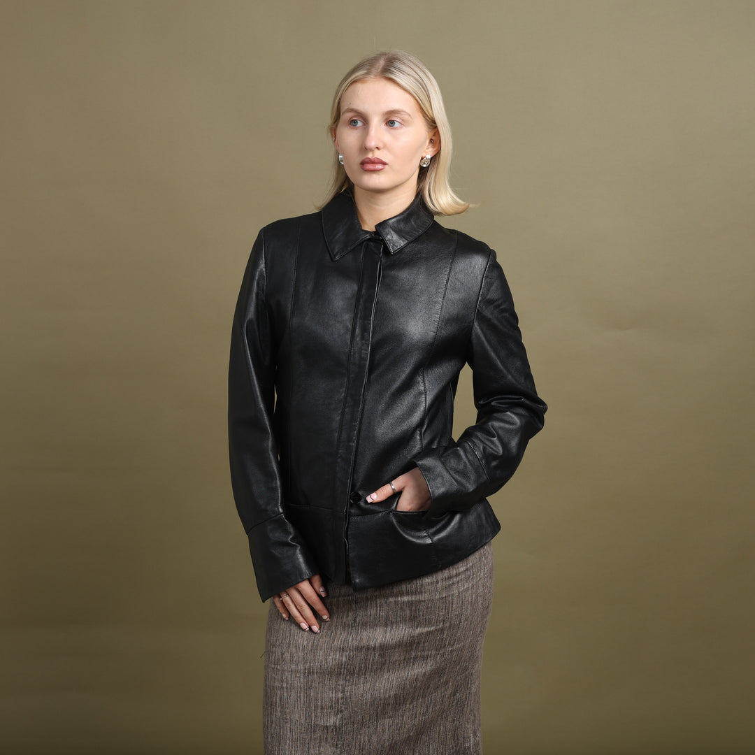 Versace Leather Bomber Jacket Black Women's UK 8