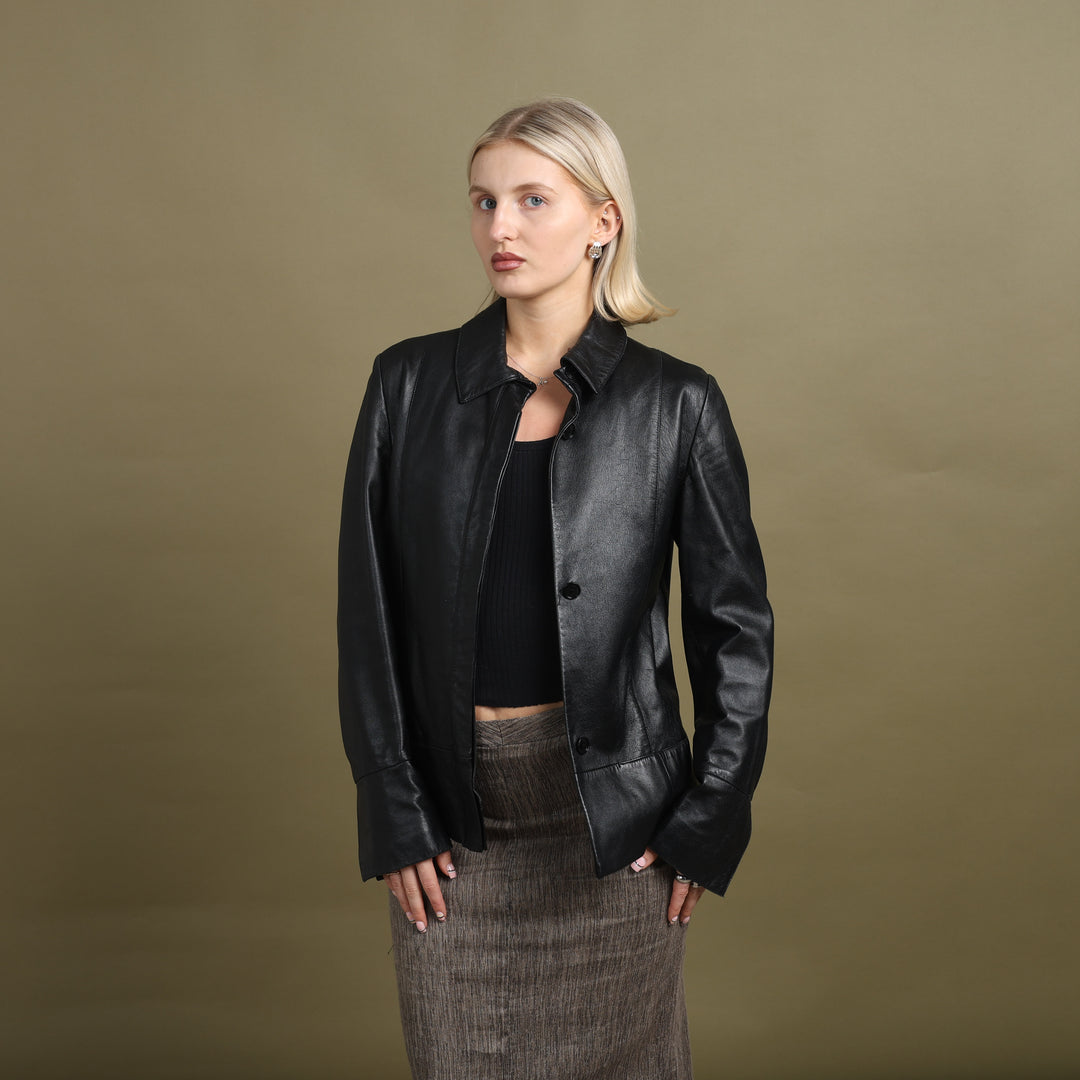 Versace Leather Bomber Jacket Black Women's UK 8
