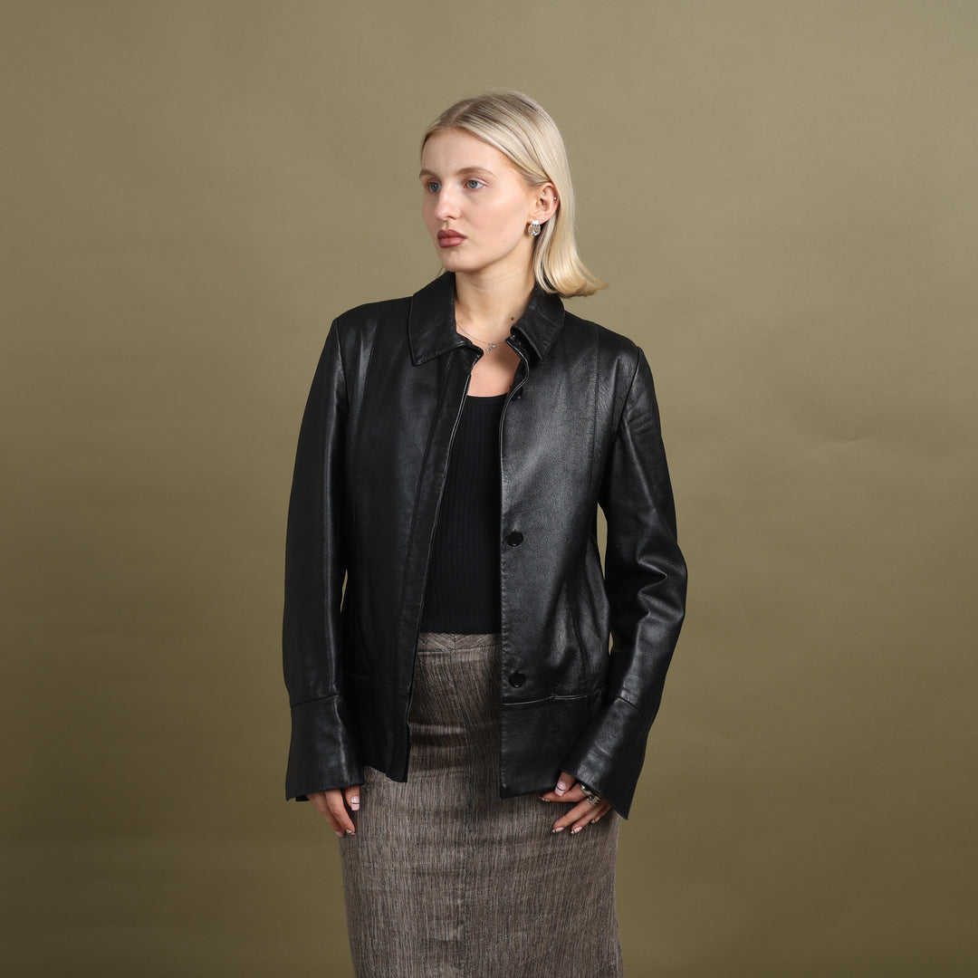 Versace Leather Bomber Jacket Black Women's UK 8