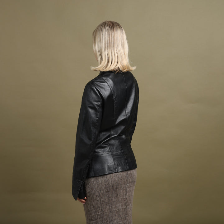 Versace Leather Bomber Jacket Black Women's UK 8