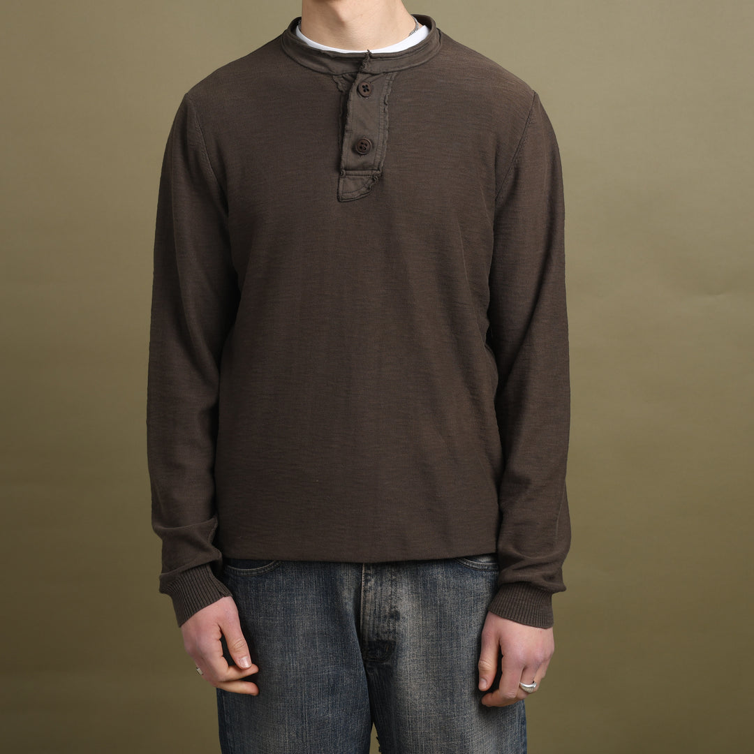 Hugo Boss Henley Neck Jumper Brown Men's L