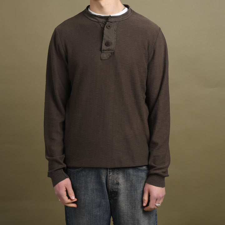 Hugo Boss Henley Neck Jumper Brown Men's L