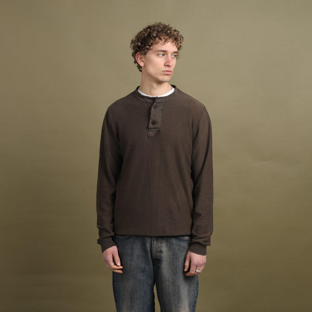 Hugo Boss Henley Neck Jumper Brown Men's L