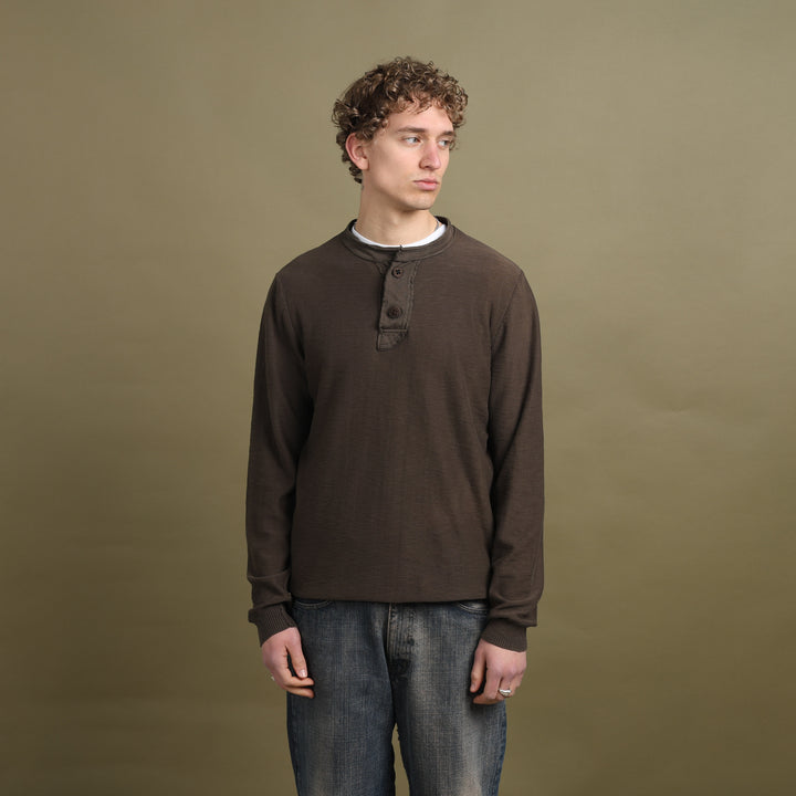 Hugo Boss Henley Neck Jumper Brown Men's L