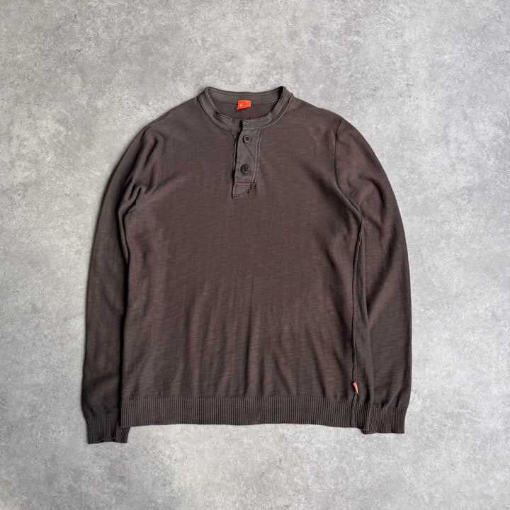 Hugo Boss Henley Neck Jumper Brown Men's L