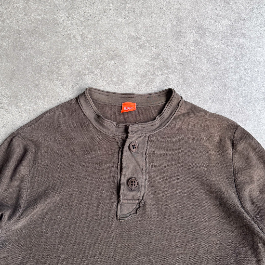 Hugo Boss Henley Neck Jumper Brown Men's L