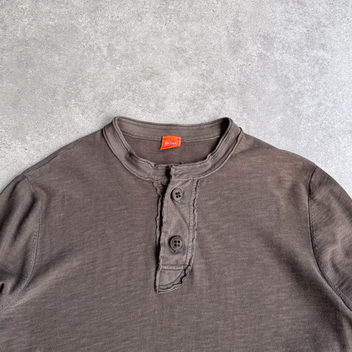 Hugo Boss Henley Neck Jumper Brown Men's L