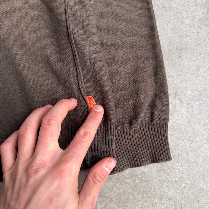 Hugo Boss Henley Neck Jumper Brown Men's L