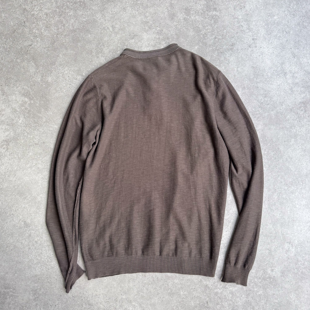 Hugo Boss Henley Neck Jumper Brown Men's L