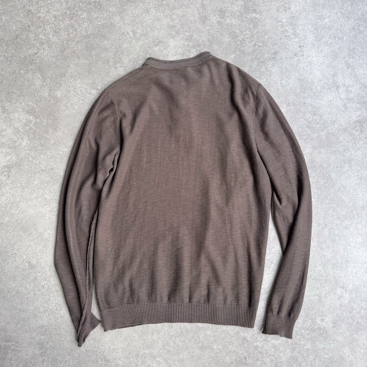 Hugo Boss Henley Neck Jumper Brown Men's L
