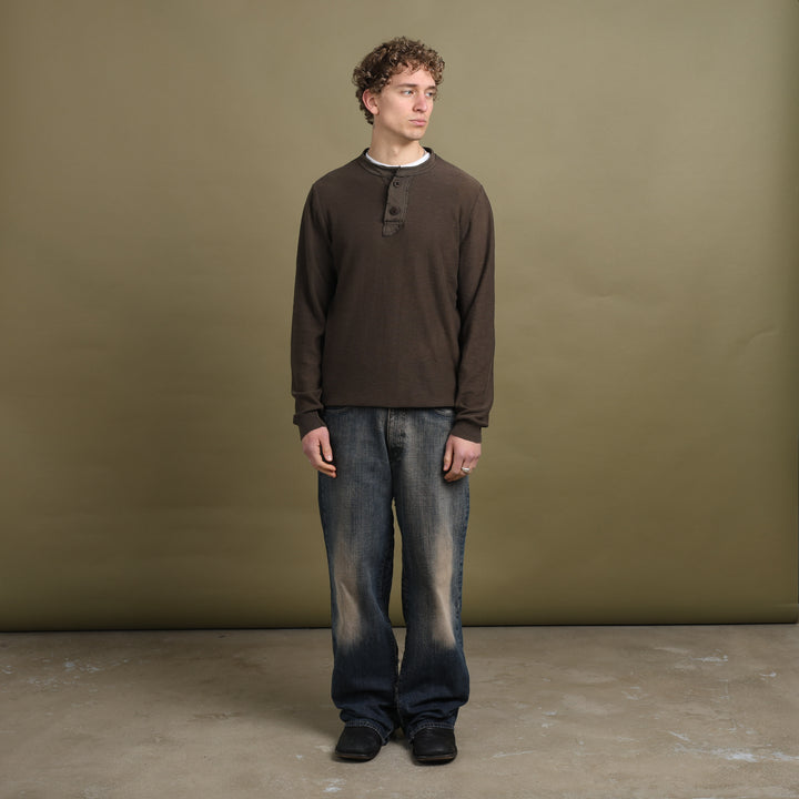 Hugo Boss Henley Neck Jumper Brown Men's L