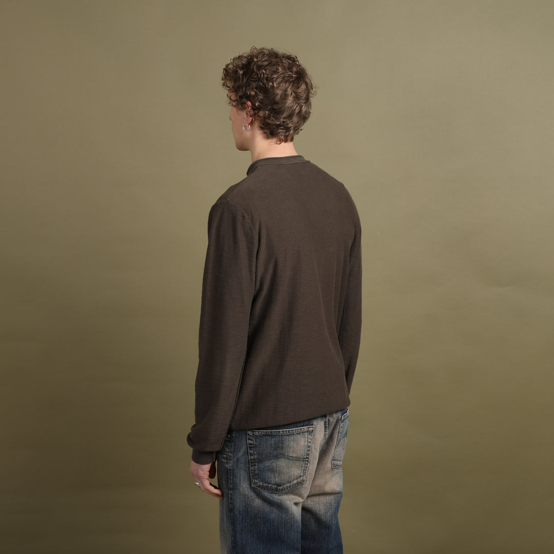 Hugo Boss Henley Neck Jumper Brown Men's L