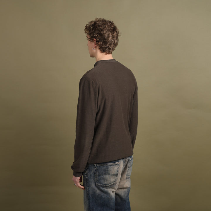 Hugo Boss Henley Neck Jumper Brown Men's L