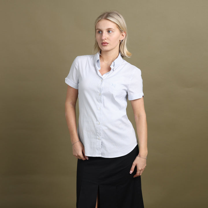 Armani Jeans Short Sleeve Shirt Light Blue & White Women's UK 8