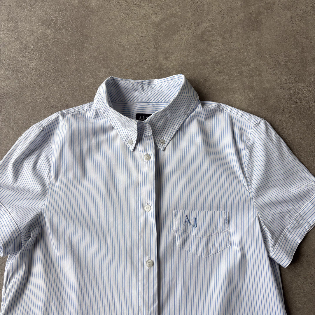 Armani Jeans Short Sleeve Shirt Light Blue & White Women's UK 8