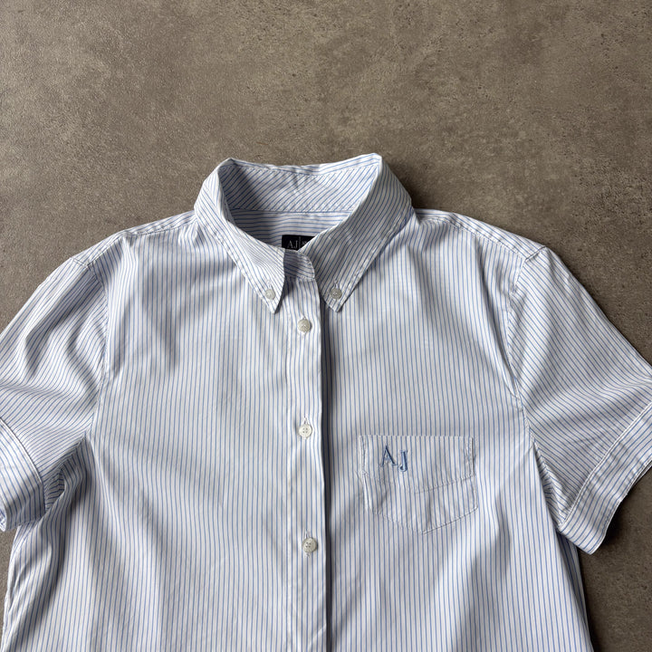 Armani Jeans Short Sleeve Shirt Light Blue & White Women's UK 8