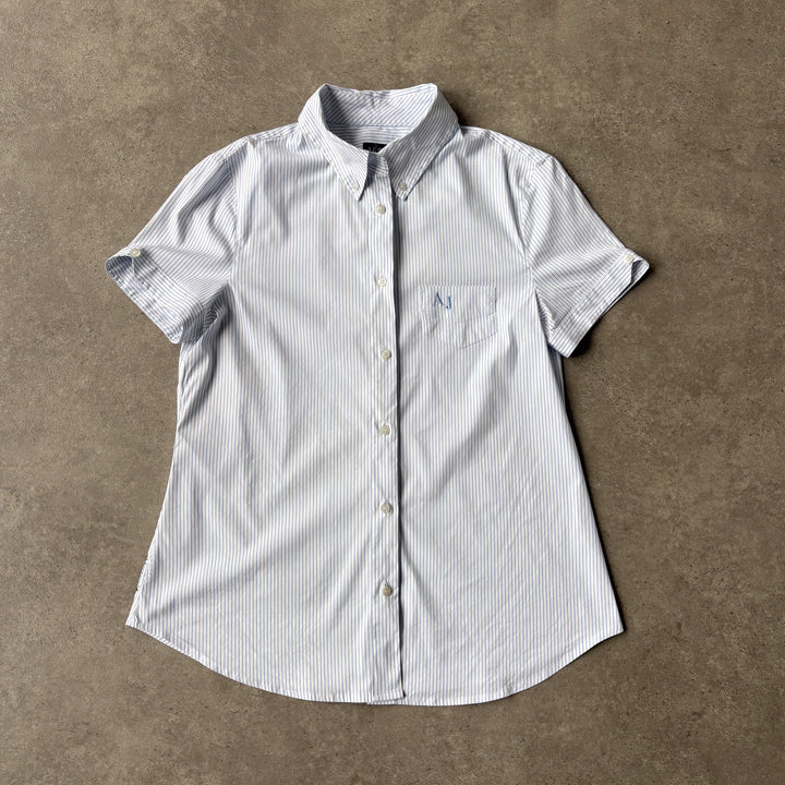 Armani Jeans Short Sleeve Shirt Light Blue & White Women's UK 8