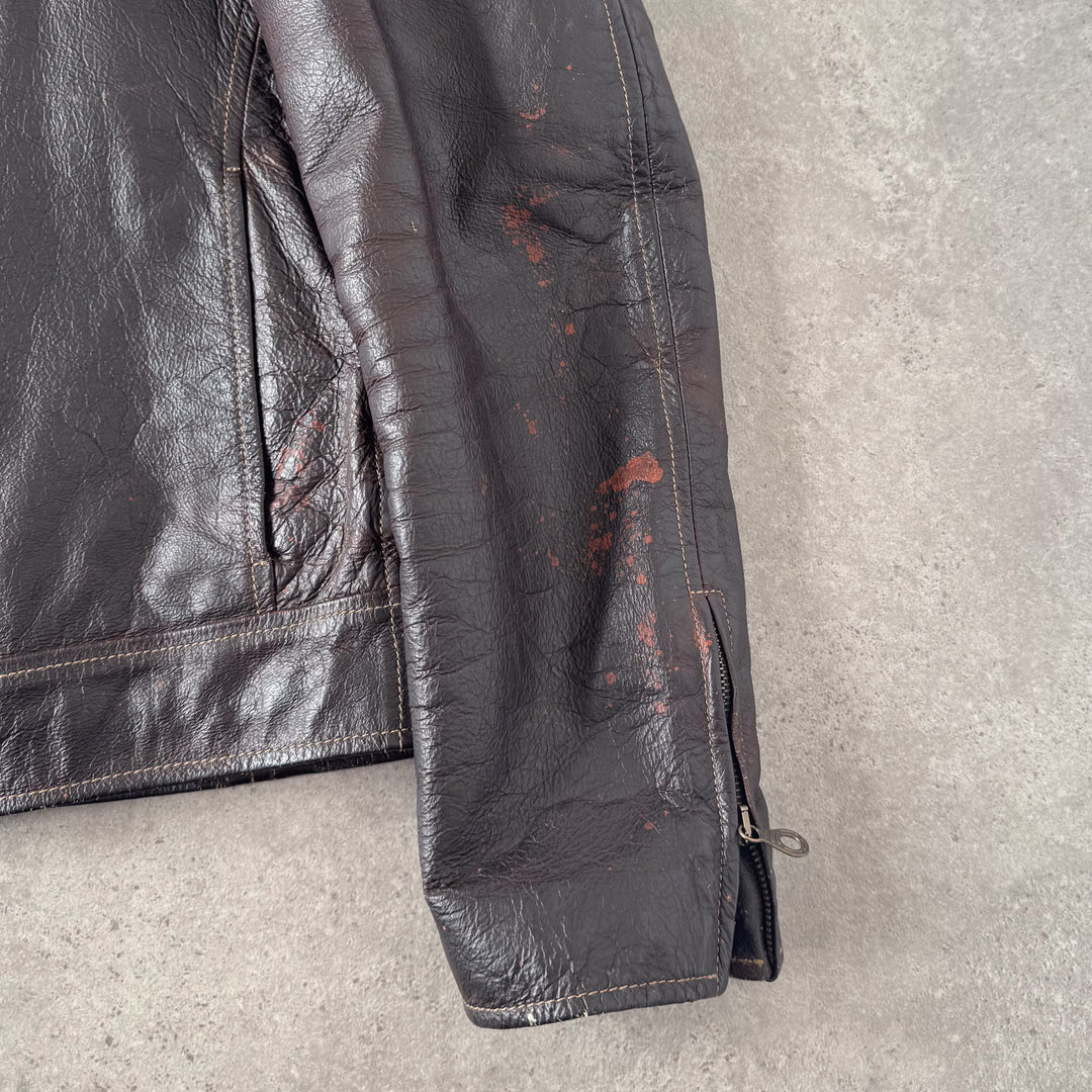 Marlboro Classics Leather Biker Jacket Dark Brown Men's L
