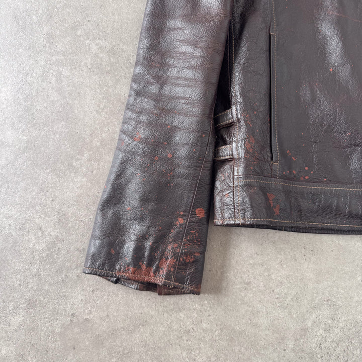 Marlboro Classics Leather Biker Jacket Dark Brown Men's L