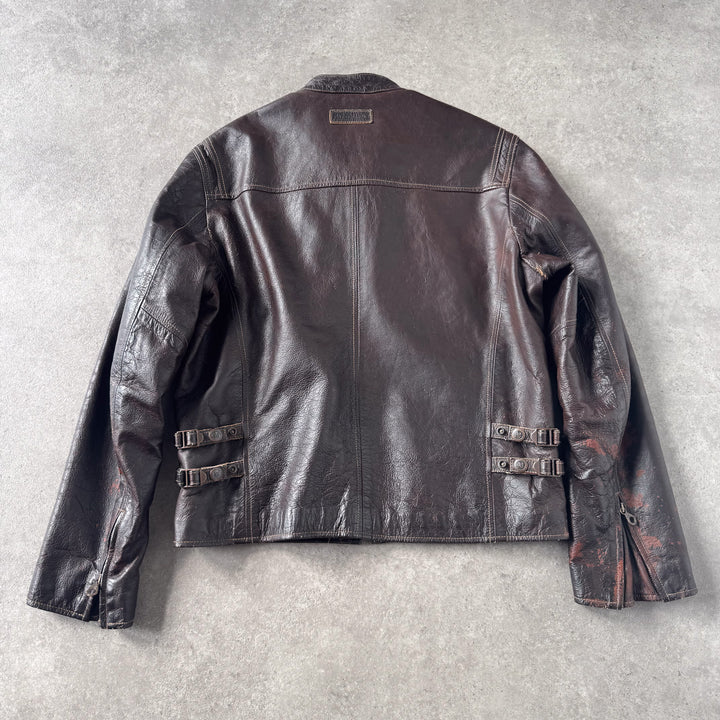 Marlboro Classics Leather Biker Jacket Dark Brown Men's L