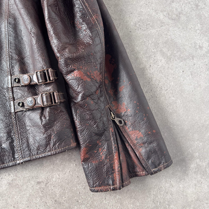 Marlboro Classics Leather Biker Jacket Dark Brown Men's L