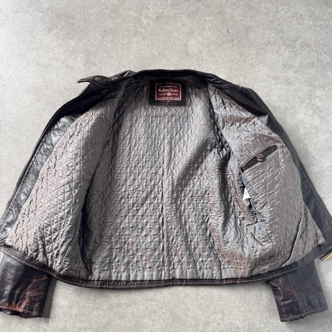 Marlboro Classics Leather Biker Jacket Dark Brown Men's L