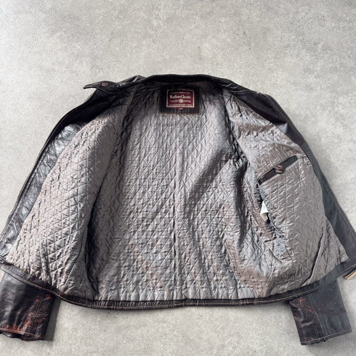 Marlboro Classics Leather Biker Jacket Dark Brown Men's L