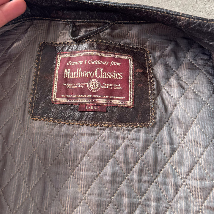 Marlboro Classics Leather Biker Jacket Dark Brown Men's L