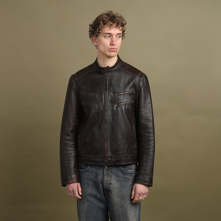 Marlboro Classics Leather Biker Jacket Dark Brown Men's L