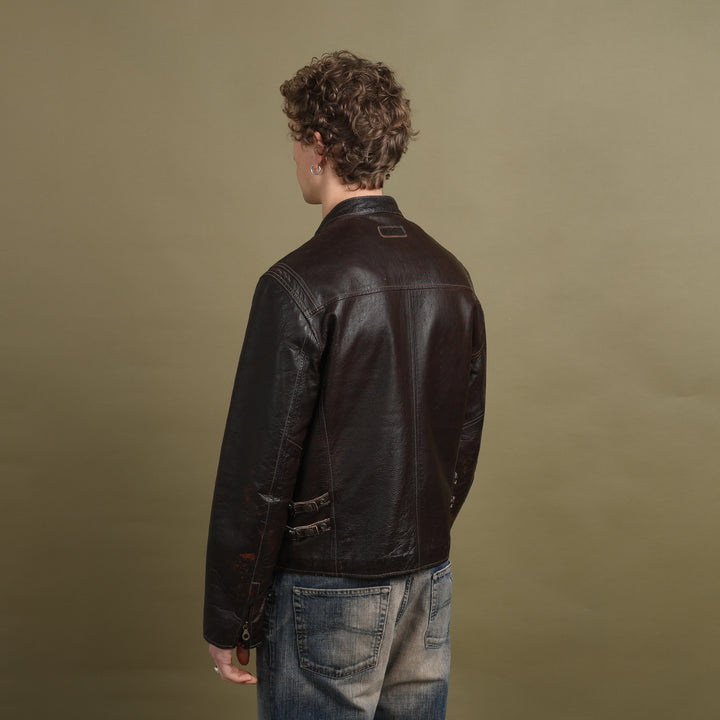 Marlboro Classics Leather Biker Jacket Dark Brown Men's L