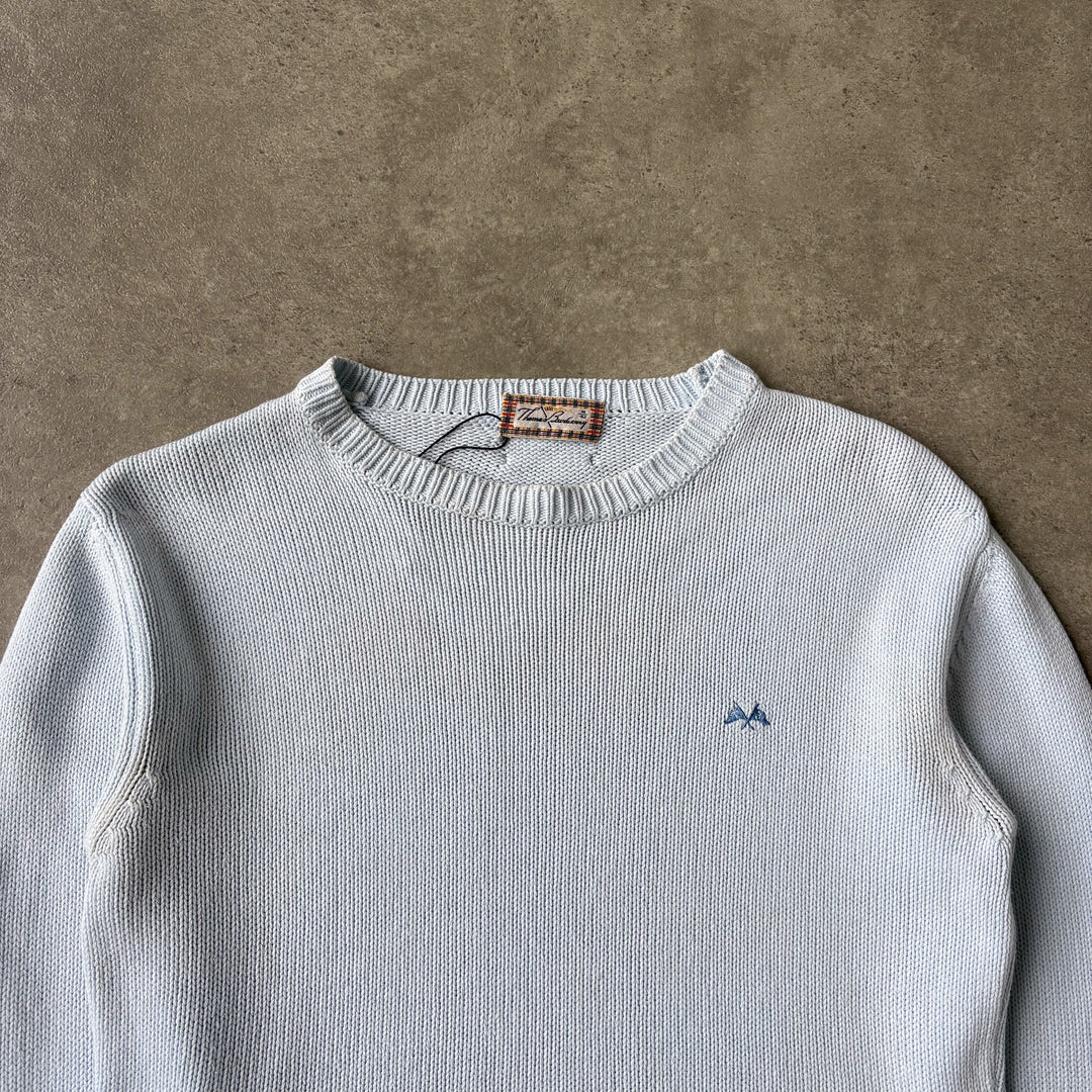 Thomas Burberry Crew Neck Jumper Baby Blue Women's UK 10