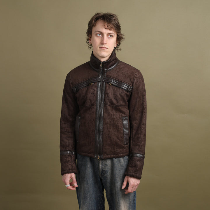 Armani Jeans Faux Leather Bomber Jacket Brown Men's M