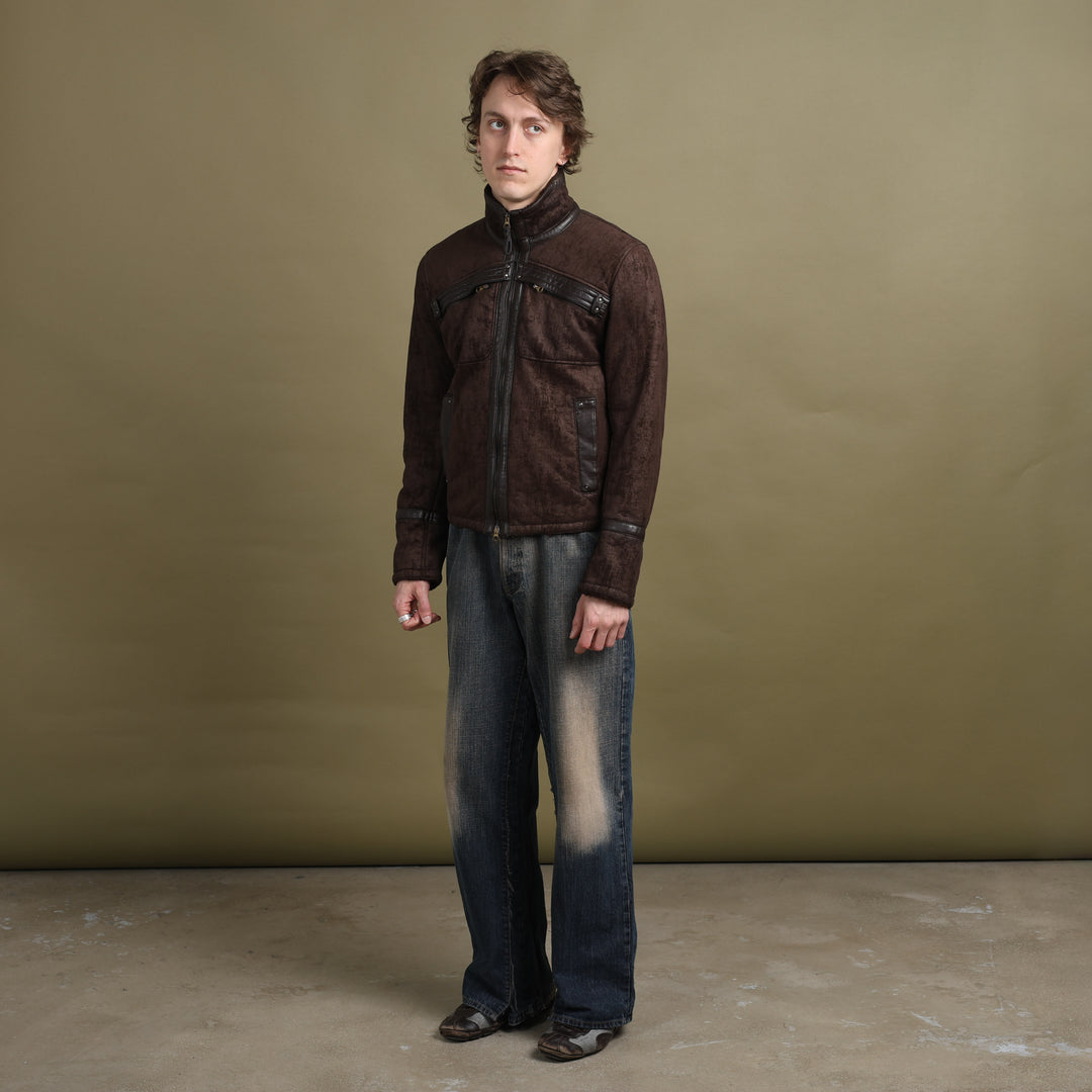 Armani Jeans Faux Leather Bomber Jacket Brown Men's M