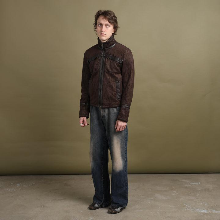 Armani Jeans Faux Leather Bomber Jacket Brown Men's M