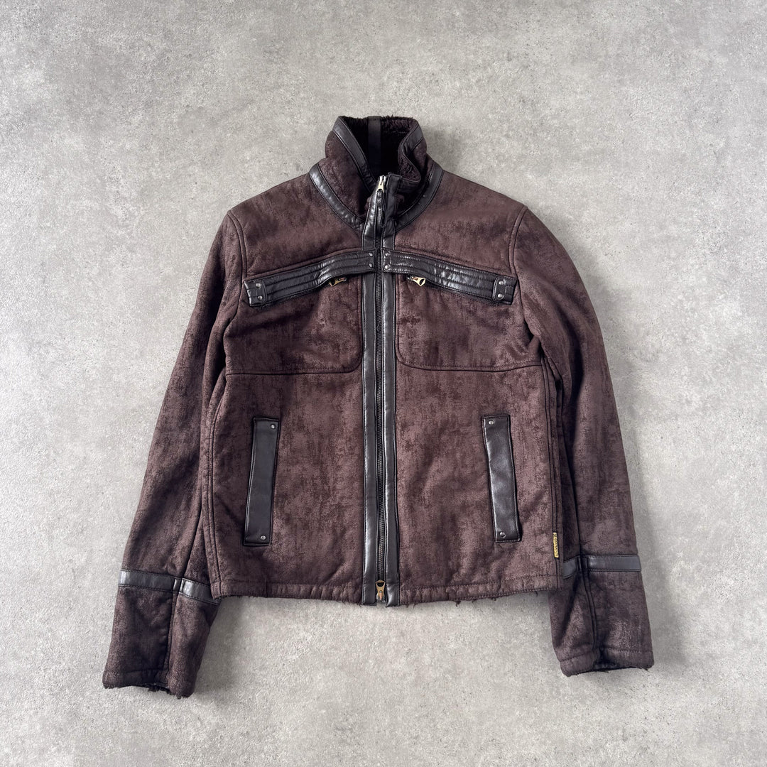 Armani Jeans Faux Leather Bomber Jacket Brown Men's M