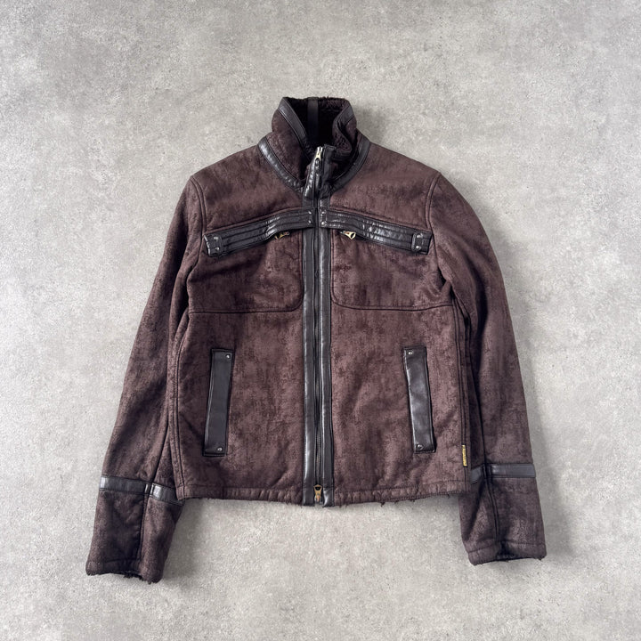Armani Jeans Faux Leather Bomber Jacket Brown Men's M