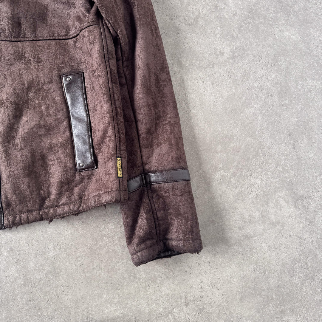 Armani Jeans Faux Leather Bomber Jacket Brown Men's M