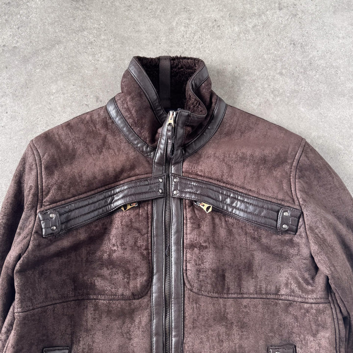 Armani Jeans Faux Leather Bomber Jacket Brown Men's M