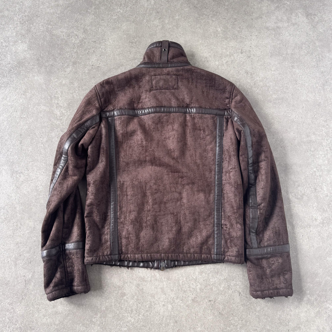 Armani Jeans Faux Leather Bomber Jacket Brown Men's M