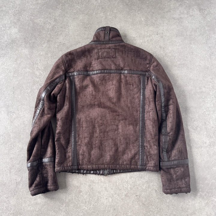 Armani Jeans Faux Leather Bomber Jacket Brown Men's M