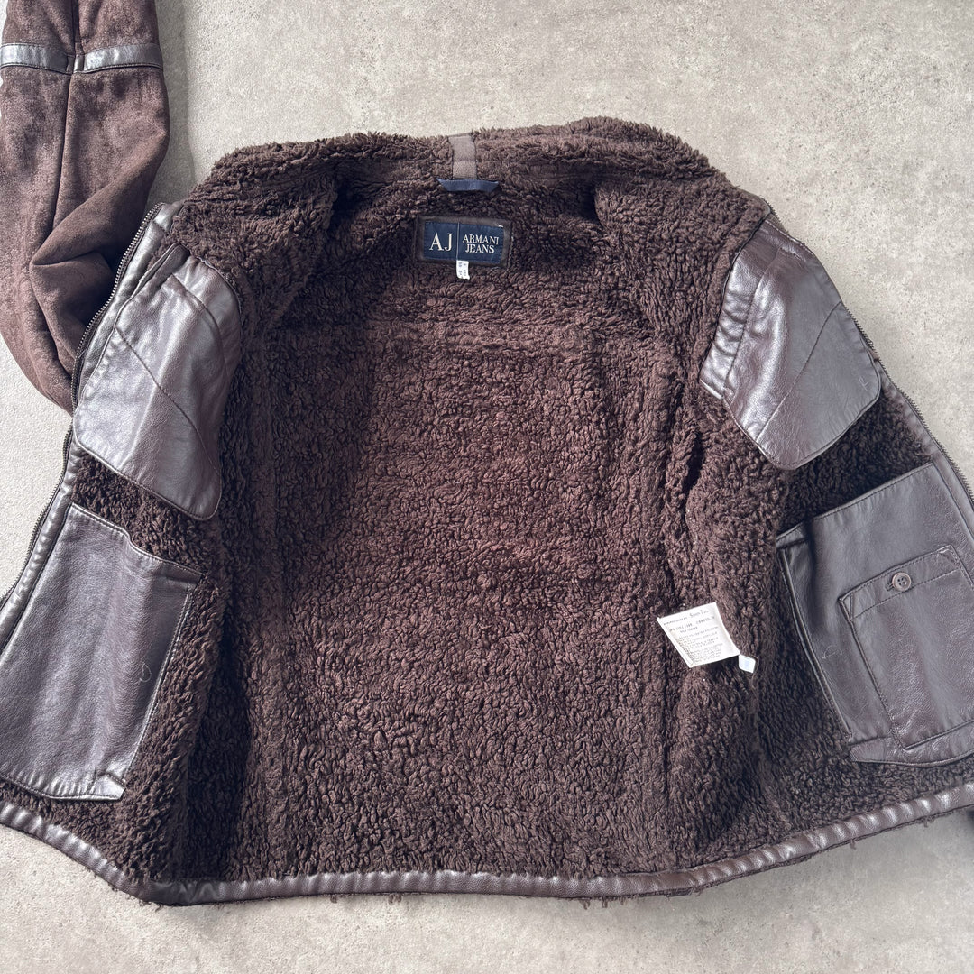 Armani Jeans Faux Leather Bomber Jacket Brown Men's M