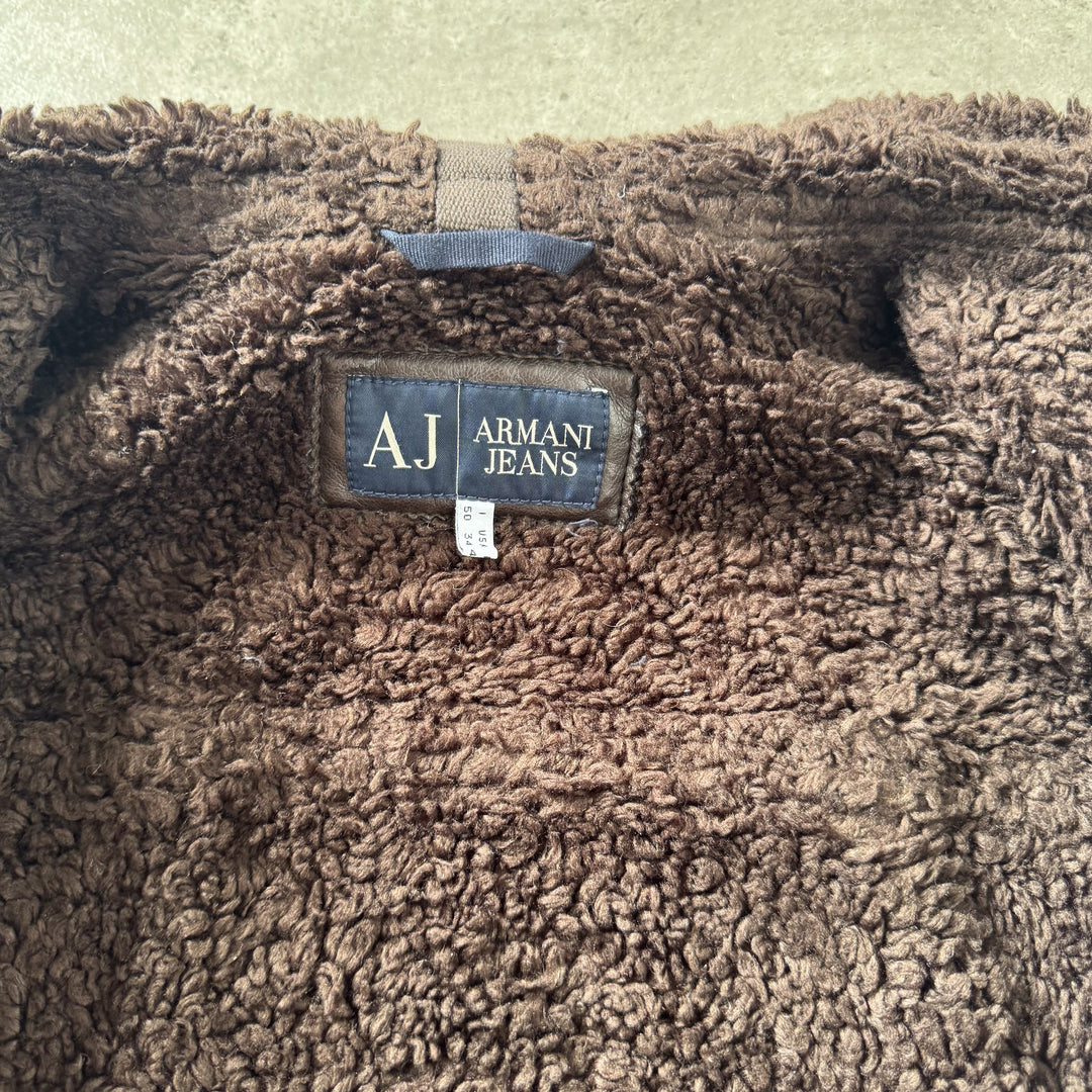 Armani Jeans Faux Leather Bomber Jacket Brown Men's M