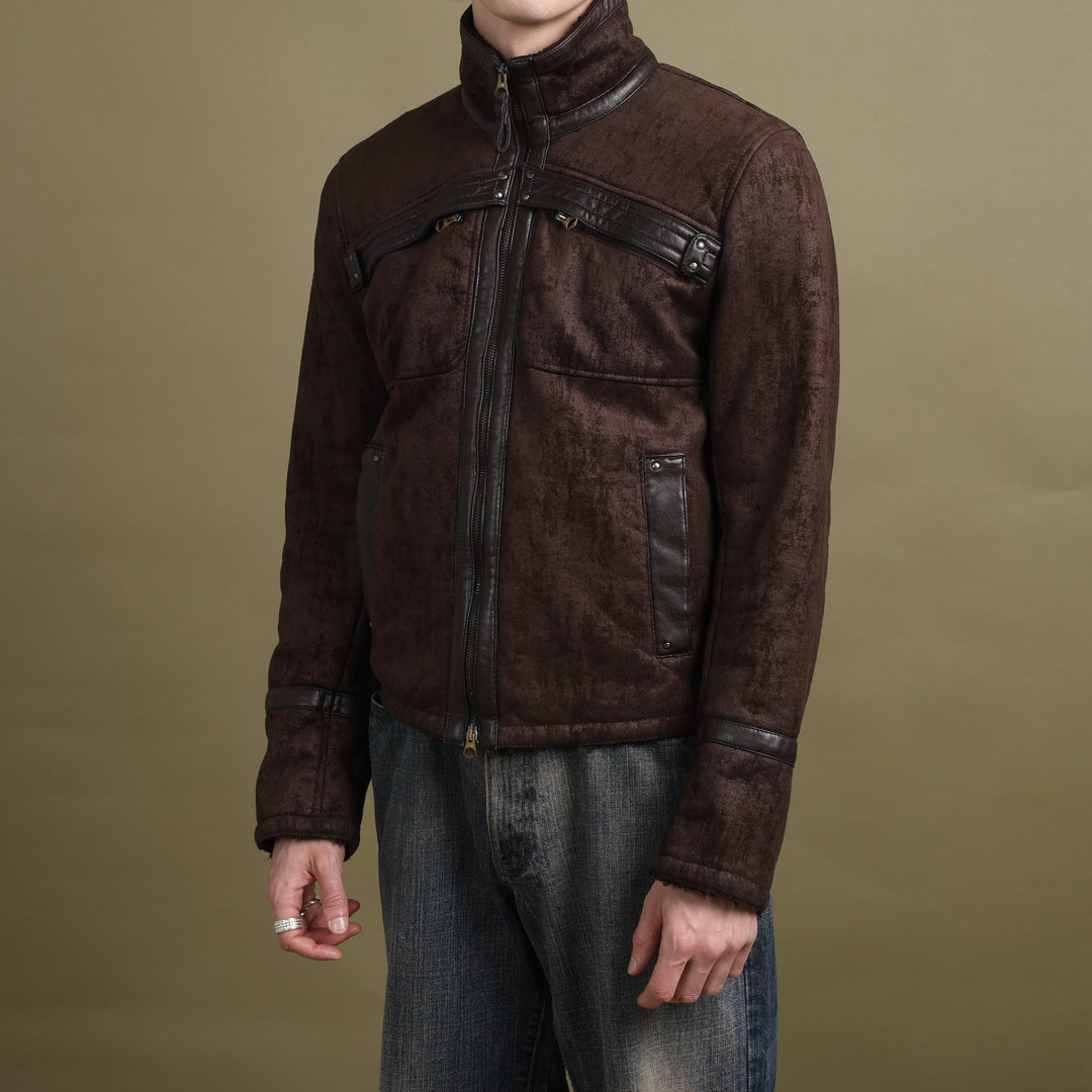 Armani Jeans Faux Leather Bomber Jacket Brown Men's M
