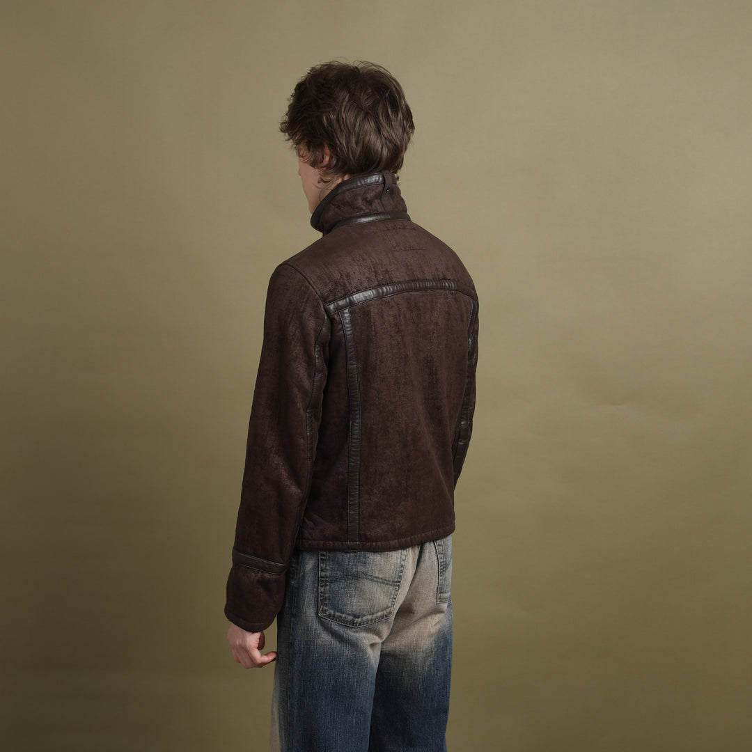 Armani Jeans Faux Leather Bomber Jacket Brown Men's M